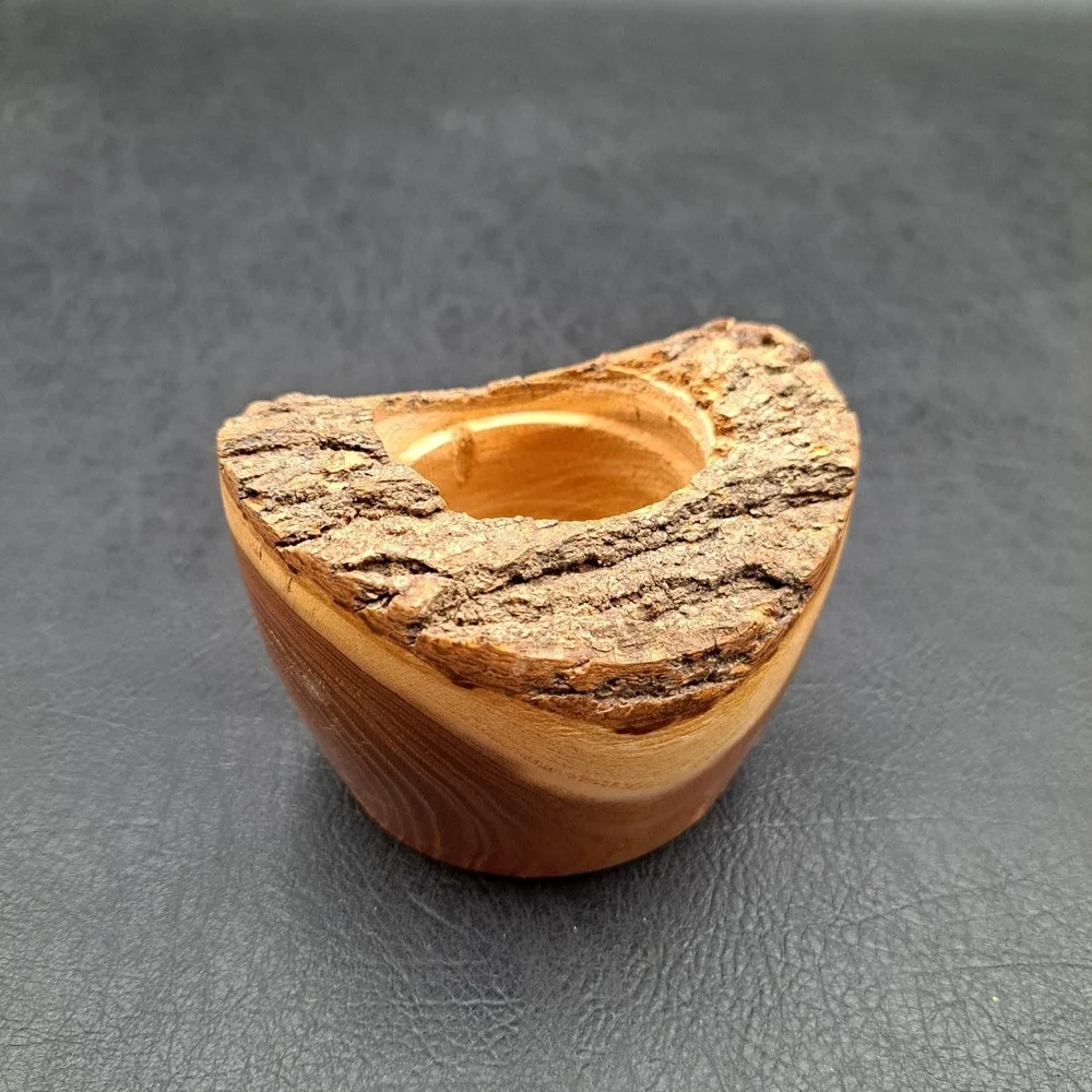 Rustic Live Edge Cedar Wood Tea Light Candle Holder Natural Bark Log Decor